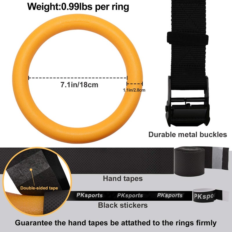 PACEARTH Gymnastic Rings Orange/Green/Red/Black/Grey 1100lbs Capacity with 14.76ft Adjustable Buckle Straps Pull Up Exercise Rings Non-Slip Rings for Home Gym Full Body Workout (Yellow) - Image 5